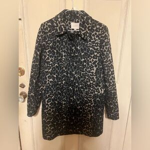 Ann Taylor Loft Black Blue Leopard Coat Medium